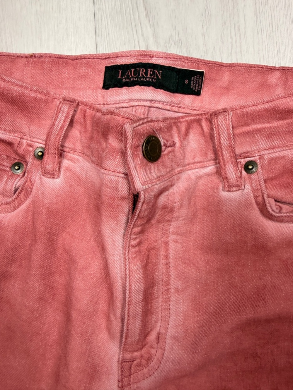 Lauren Ralph Lauren Pink Jeans Size 8 High Rise Straight Leg Stretch Denim - Picture 2 of 5